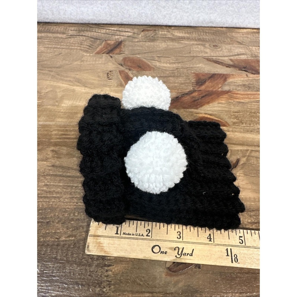 Handmade Small Dog Pompom Knit‎ Hat Black White - Picture 7 of 8